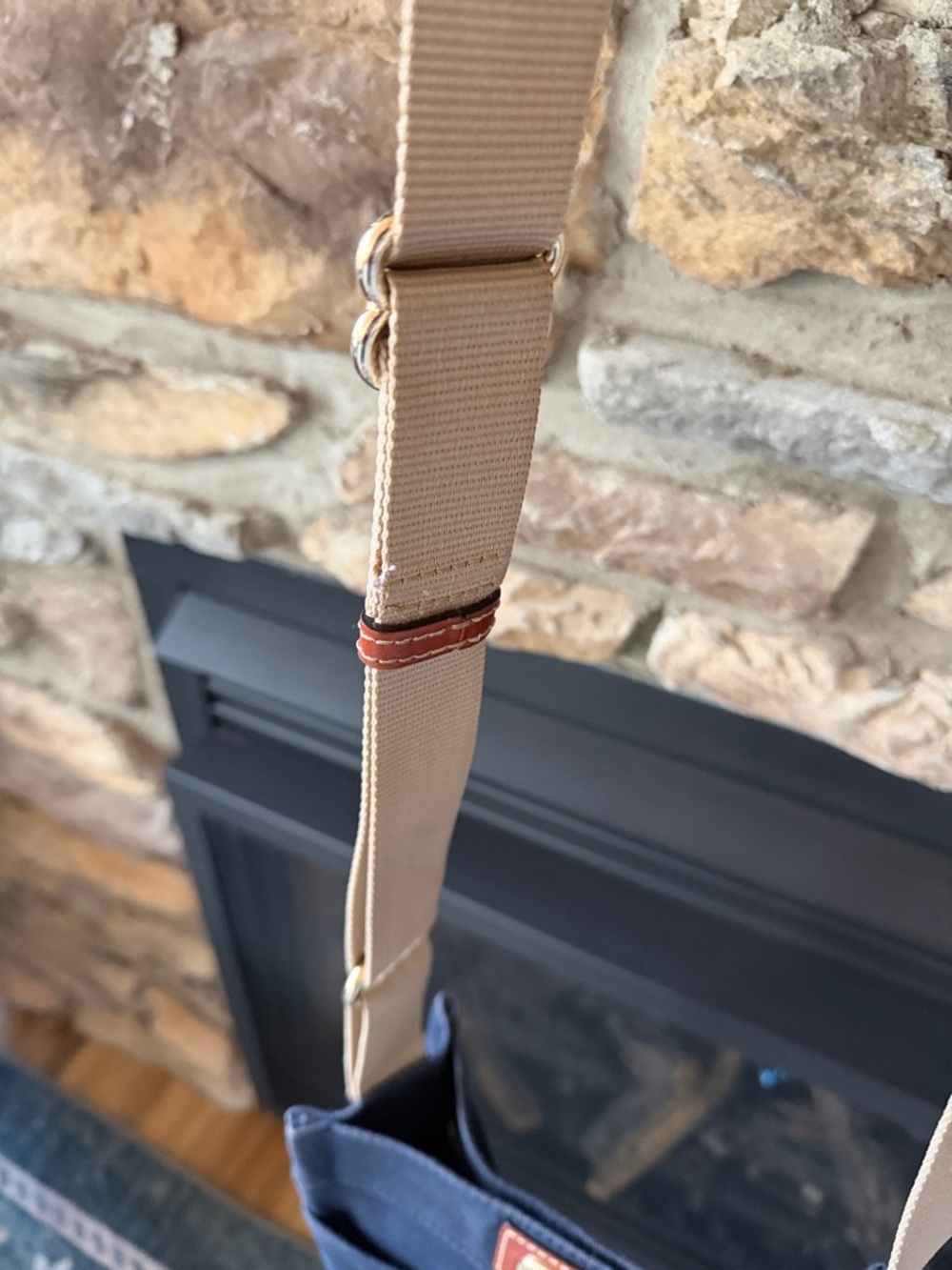 Dooney & Bourke Navy Canvas Messenger with Tan Strap and Brown Trim - Picture 5 of 8